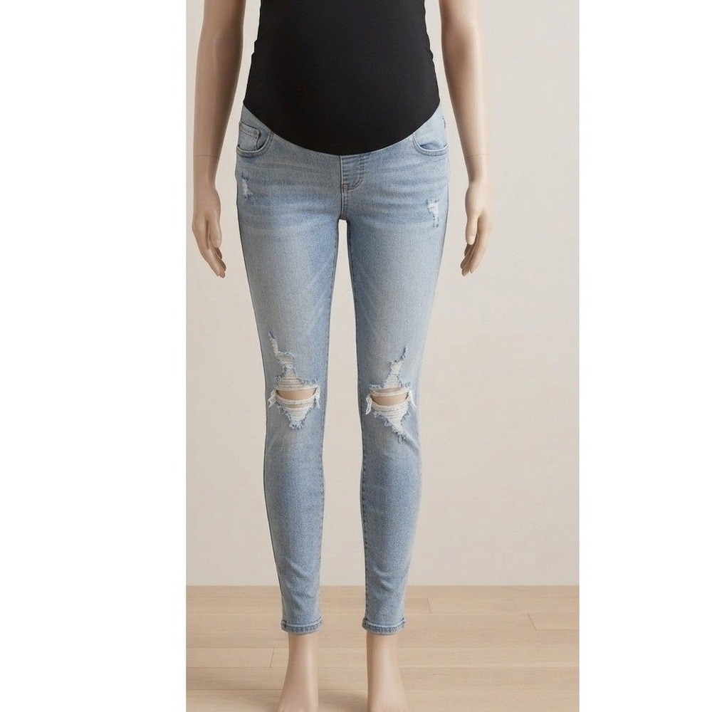 Old Navy Maternity Skinny Jeans Light Wash Distressed Rollover Panel Size 16